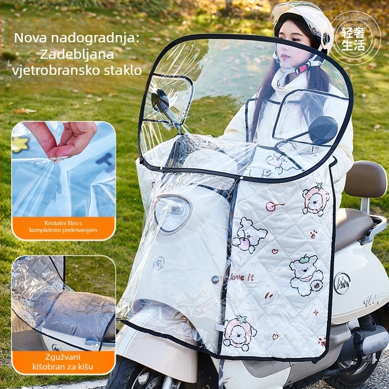 Prednje vjetrobransko staklo za električno vozilo – prozirno, vodootporno, zaštita od sunca; model 001; pogodno za motocikle sa retrovizorom i bez košarice; materijal: Oxford platno + plastika