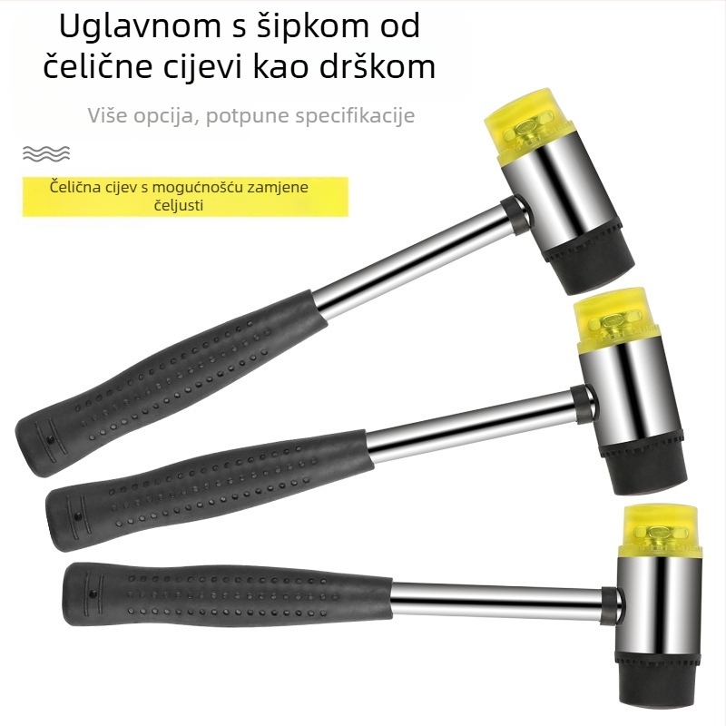 Montirajući čekić s gumom glavom i odvojivim dvostrukim glavama, čelična cijev drška (Br: Golden eagle; Materijal glave: guma; Materijal ručke: čelik; Neto težina: 1 kg; Specifikacija: 25303540)