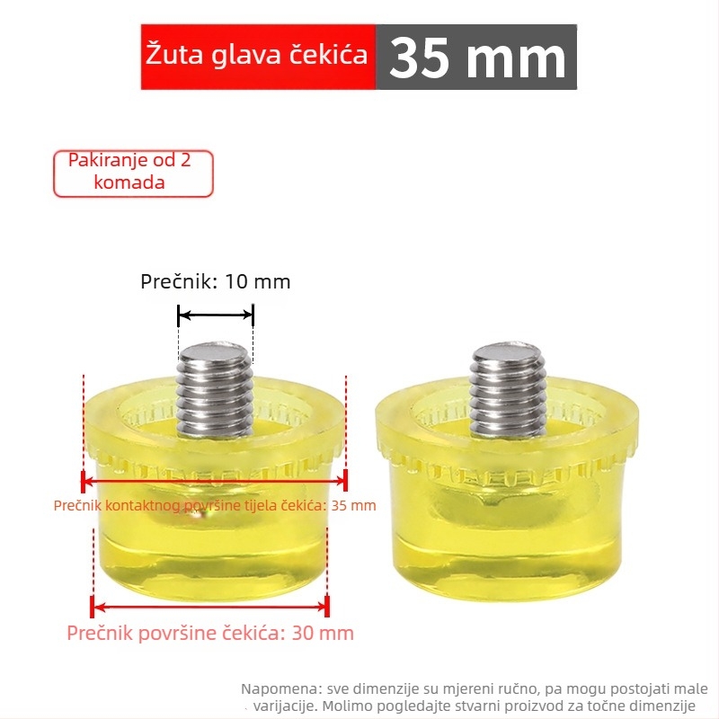 Montirajući čekić s gumom glavom i odvojivim dvostrukim glavama, čelična cijev drška (Br: Golden eagle; Materijal glave: guma; Materijal ručke: čelik; Neto težina: 1 kg; Specifikacija: 25303540)