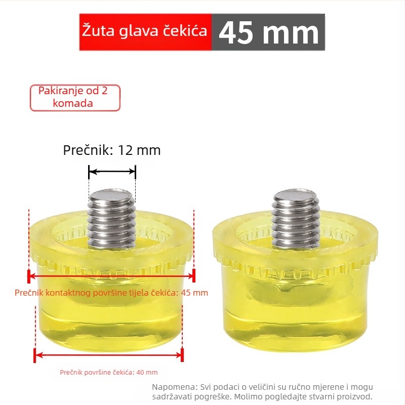 Montirajući čekić s gumom glavom i odvojivim dvostrukim glavama, čelična cijev drška (Br: Golden eagle; Materijal glave: guma; Materijal ručke: čelik; Neto težina: 1 kg; Specifikacija: 25303540)