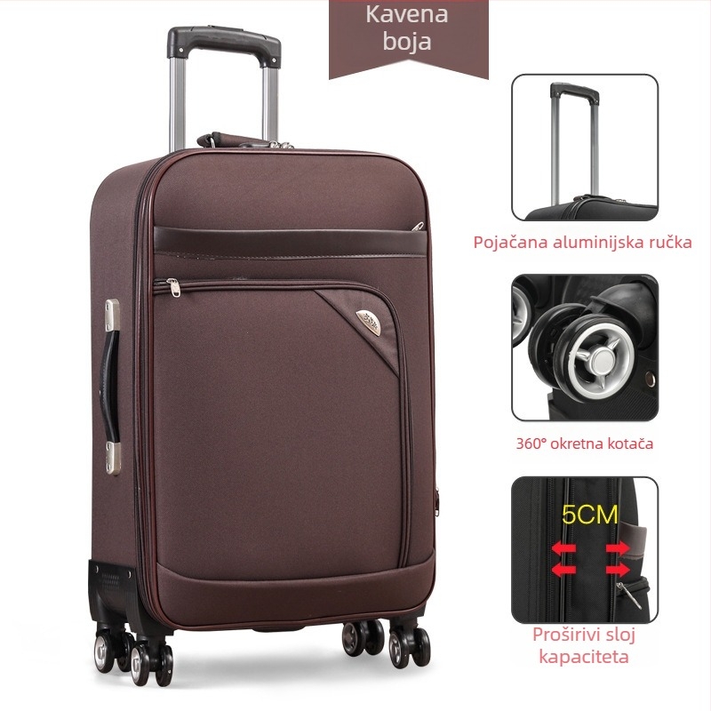 Platneni putni kovčeg s univerzalnim kotačićima, otvor na zip, zaključavanje s lozinkom, anti-kradnja i otporan na habanje, za slobodno vrijeme putovanja