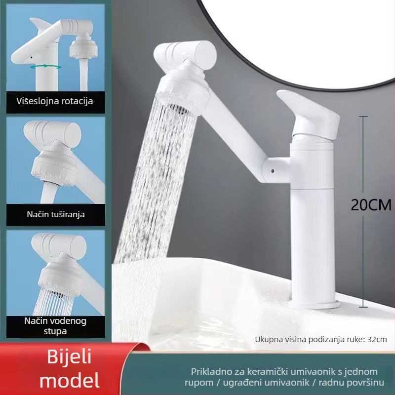 Nehrđajući čelični miješajući slavina za umivaonik, okretna, keramički disk ventil, elektroplatični završetak, radna temperatura 0-90°C