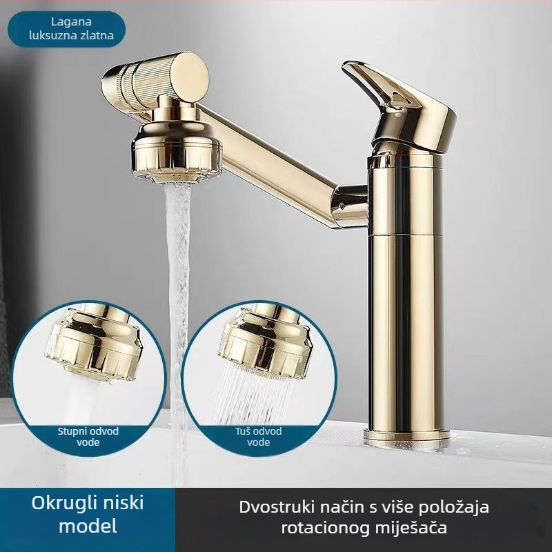 Nehrđajući čelični miješajući slavina za umivaonik, okretna, keramički disk ventil, elektroplatični završetak, radna temperatura 0-90°C