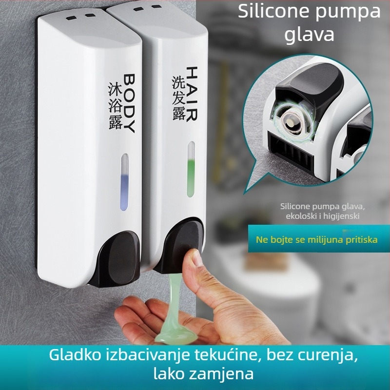 Dvojno-glavni ručni dozator sapuna, plastični, zidni, ručno pritiskanje, 600 g, moderni minimalistički dizajn