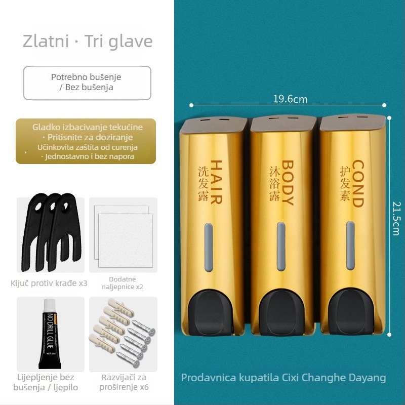 Dvojno-glavni ručni dozator sapuna, plastični, zidni, ručno pritiskanje, 600 g, moderni minimalistički dizajn