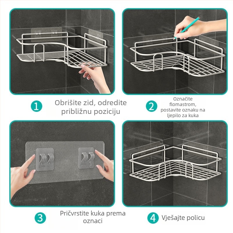 Trokutna kutna polica za kupaonicu - željezo, premaz pečenim lakom, jednodjelna, nosivost 5