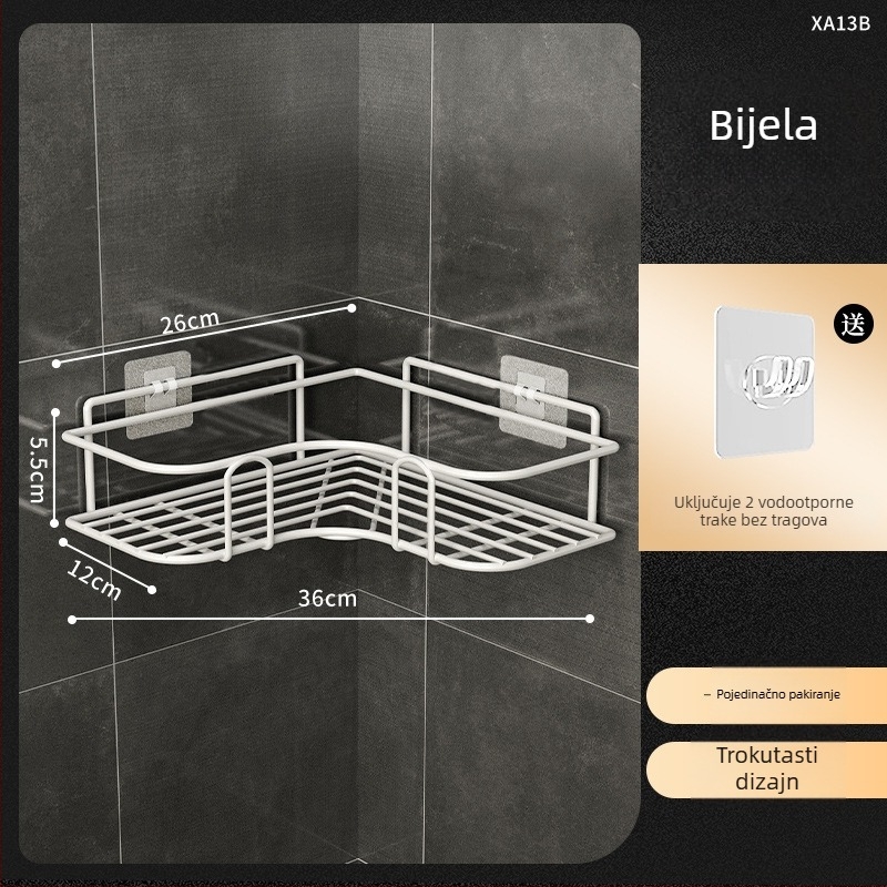 Trokutna kutna polica za kupaonicu - željezo, premaz pečenim lakom, jednodjelna, nosivost 5