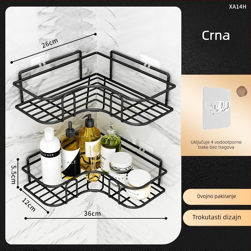 Trokutna kutna polica za kupaonicu - željezo, premaz pečenim lakom, jednodjelna, nosivost 5