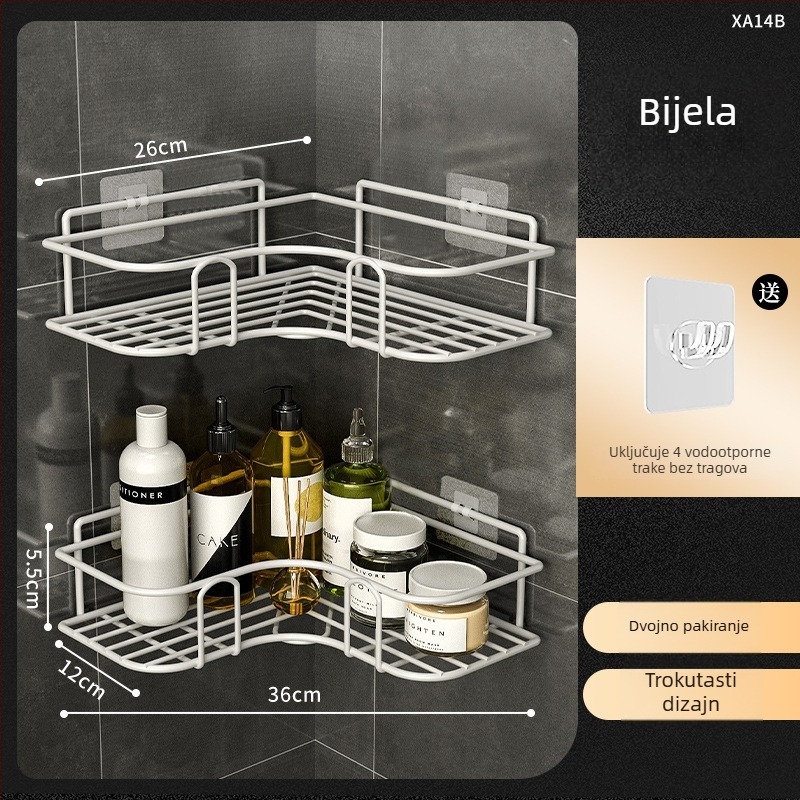 Trokutna kutna polica za kupaonicu - željezo, premaz pečenim lakom, jednodjelna, nosivost 5