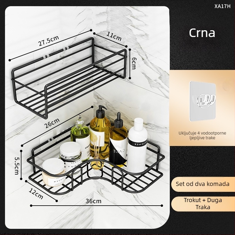 Trokutna kutna polica za kupaonicu - željezo, premaz pečenim lakom, jednodjelna, nosivost 5