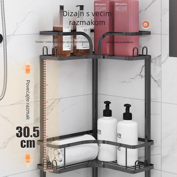 Kutni slobodno stojeći polični ormarić za kupaonicu – od željeza, završna obrada pečenom bojom, kvadratni oblik, 1 sloj, Wolifang, moderni minimalistički stil