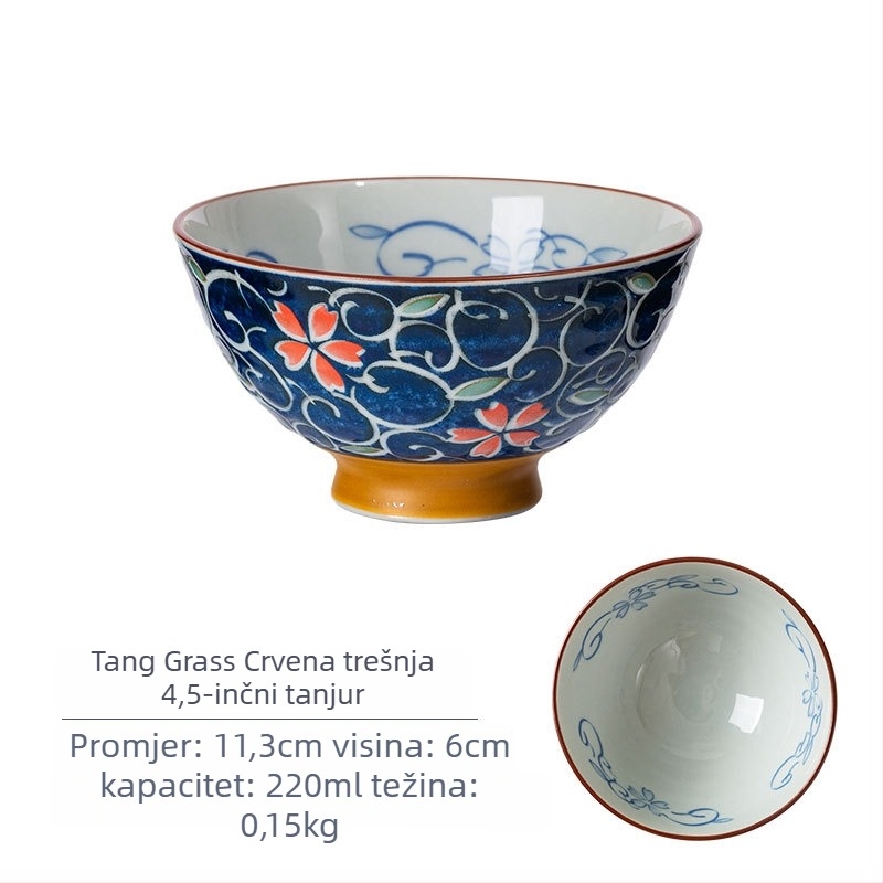 Mino Yaki porcelanska zdjela za rižu s cvjetnim uzorkom, japanski stil, okrugla, mikrovalna sigurna