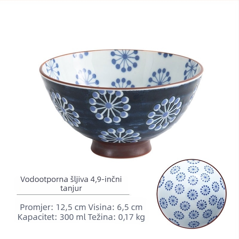 Mino Yaki porcelanska zdjela za rižu s cvjetnim uzorkom, japanski stil, okrugla, mikrovalna sigurna