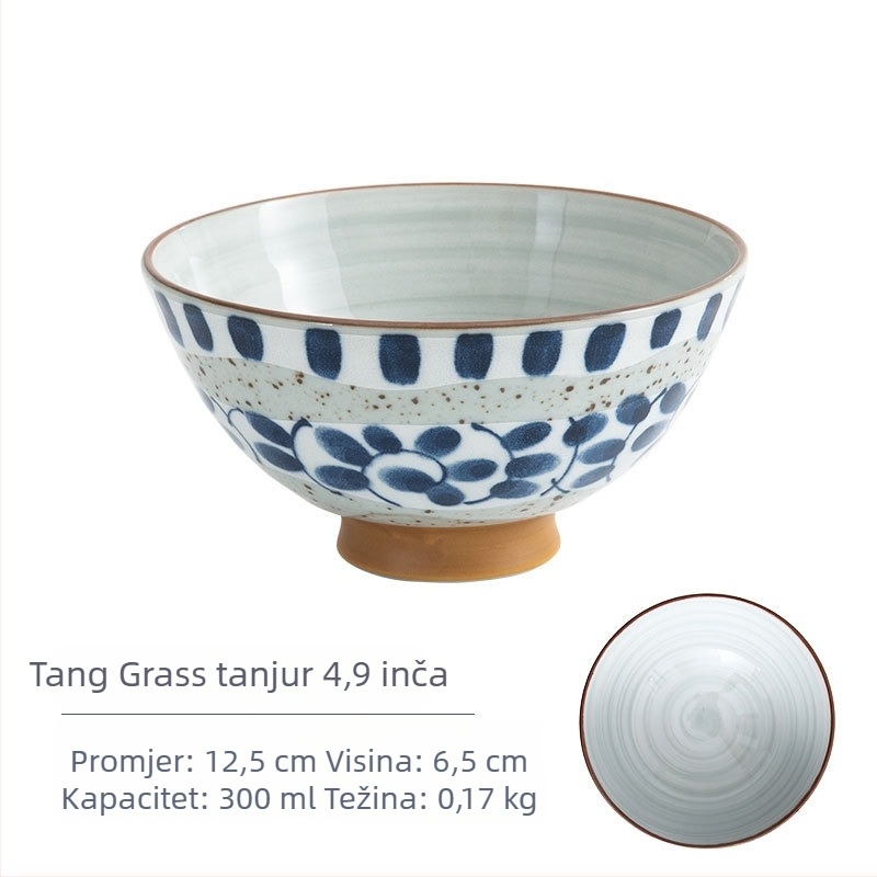 Mino Yaki porcelanska zdjela za rižu s cvjetnim uzorkom, japanski stil, okrugla, mikrovalna sigurna
