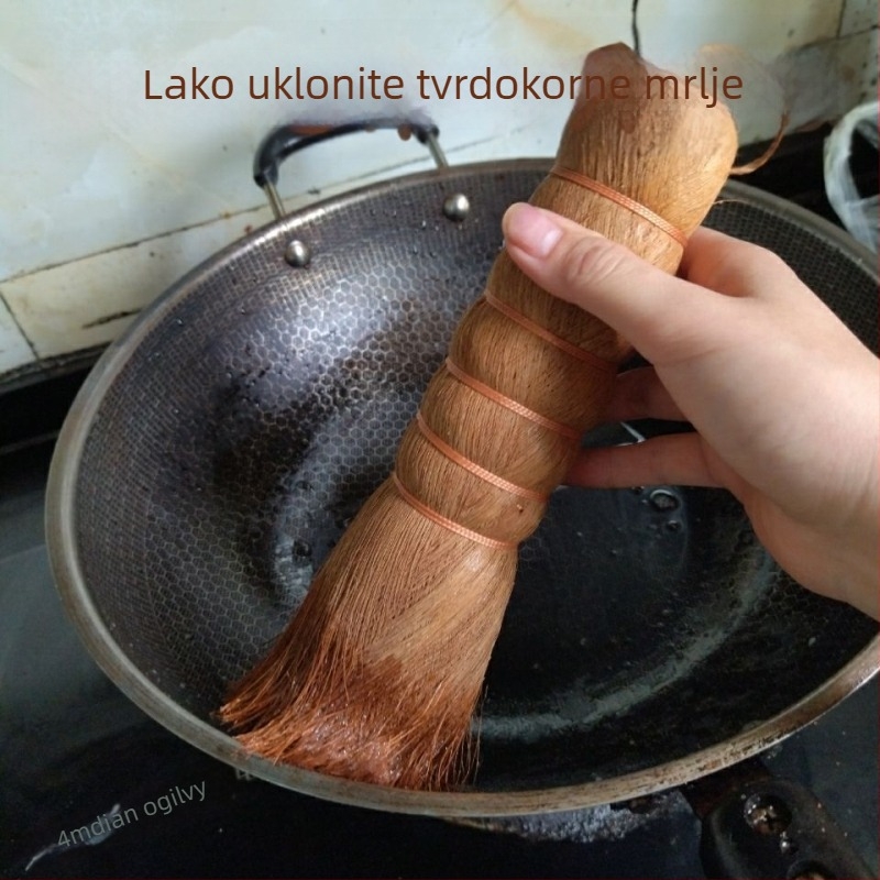 Četka za pranje lonaca od kokosove palme za neprijanjajuće posude, s srednje čvrstim dlačicama