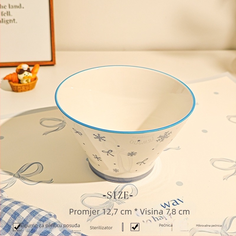 Keramička zdjelica za rižu s crtanom motivom, sladak stil, okrugli oblik, ispod glazure, pogodna za mikrovalnu