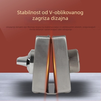 Brava za staklena vrata - Mehanička, nehrđajući čelik, model 102, za staklena vrata, debljina zaključne šipke 12 mm