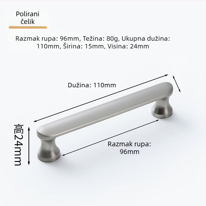 Drška za ormar i ladicu od cinkovog legura, elektroplatirani završni premaz, moderni minimalisticki stil, model 3039, površinski montirana