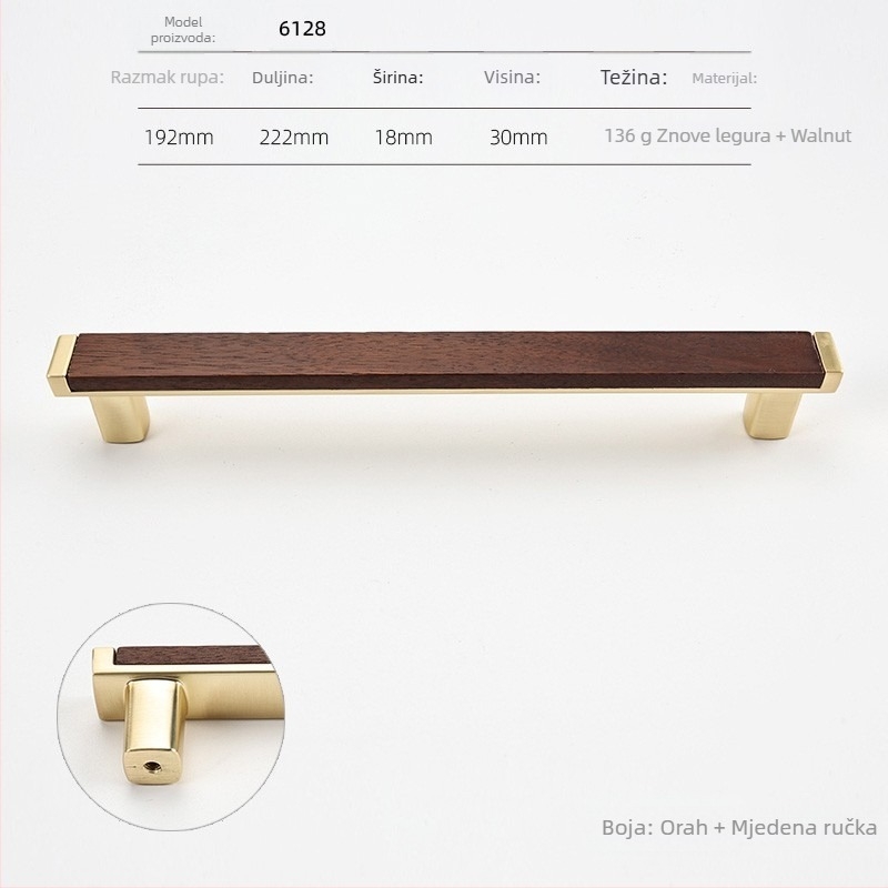 Drška za vrata ormara — kuglasta glava, materijal: cinkova legura + orah, stil lagan luksuz, modeli 6128/6129/6147