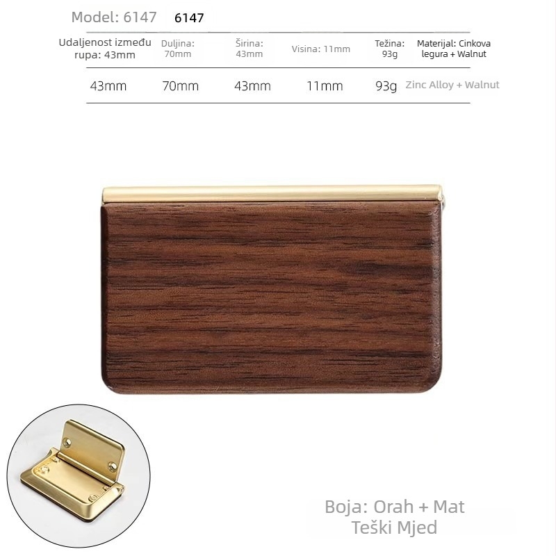 Drška za vrata ormara — kuglasta glava, materijal: cinkova legura + orah, stil lagan luksuz, modeli 6128/6129/6147