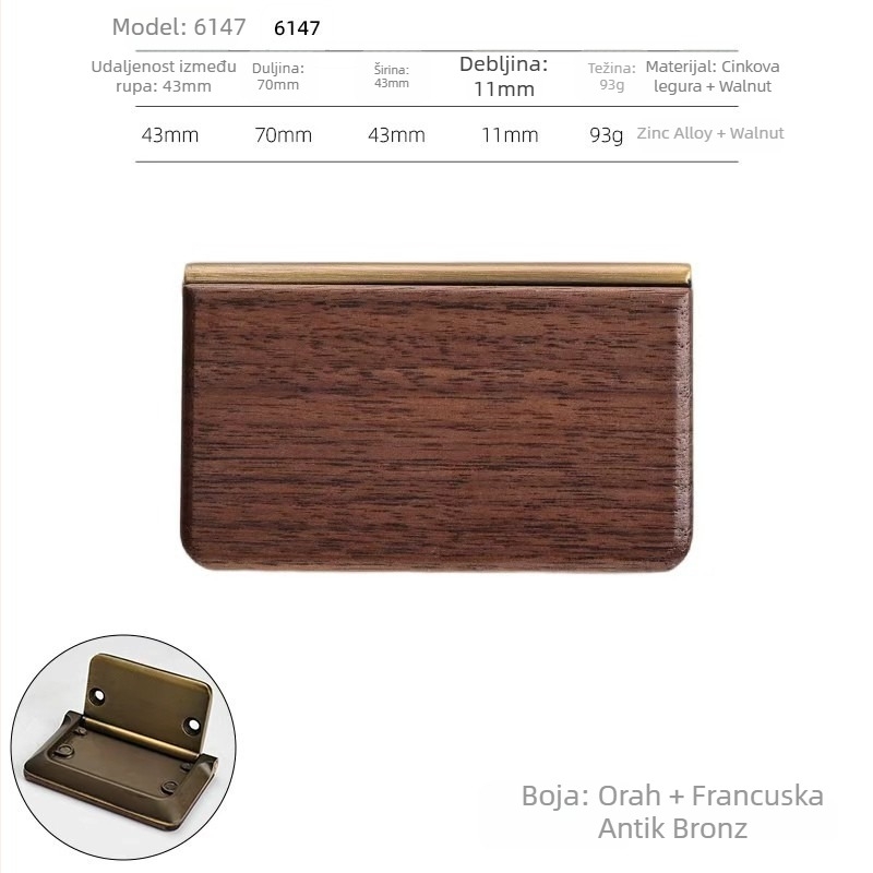 Drška za vrata ormara — kuglasta glava, materijal: cinkova legura + orah, stil lagan luksuz, modeli 6128/6129/6147