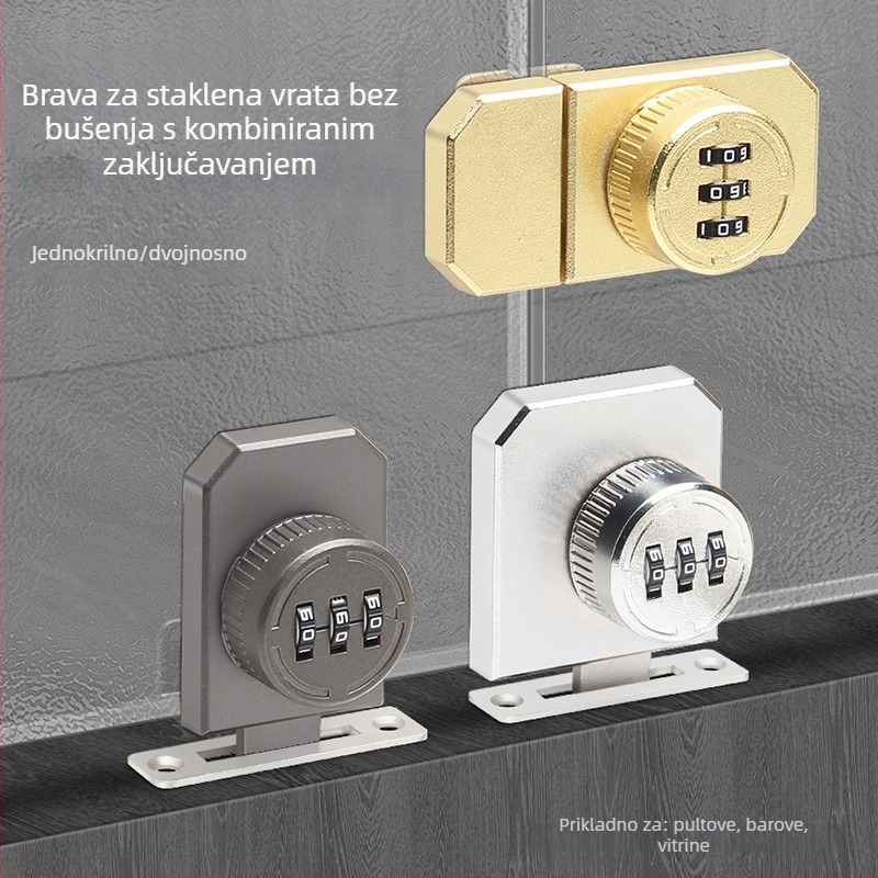 Katanac za vitrinu s lozinkom, bez bušenja — tijelo od cinkove zlitine, model: Katanac vitrine s lozinkom, marka Sukop, tip: brojčani