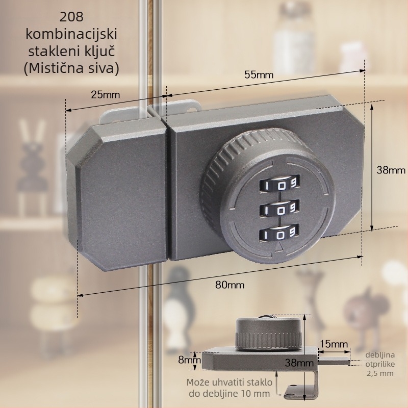 Katanac za vitrinu s lozinkom, bez bušenja — tijelo od cinkove zlitine, model: Katanac vitrine s lozinkom, marka Sukop, tip: brojčani
