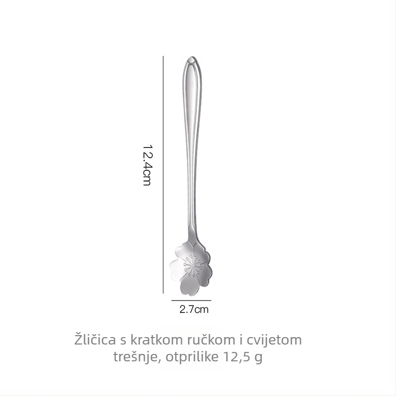 Žlica s dugom drškom i motivom cvijeta trešnje, nehrđajući čelik 410, ogledni završetak, Little Old Man Tableware