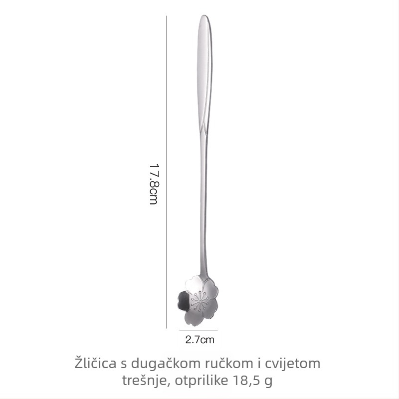 Žlica s dugom drškom i motivom cvijeta trešnje, nehrđajući čelik 410, ogledni završetak, Little Old Man Tableware
