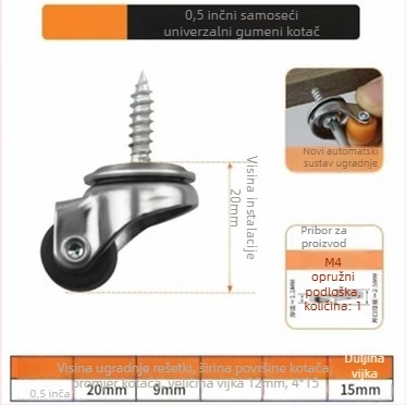 Namještajne kolutovi tihe, s TPE gumom i čeličnim ležajevima, model TPE Furniture Silent Rollers, marka 3T8O