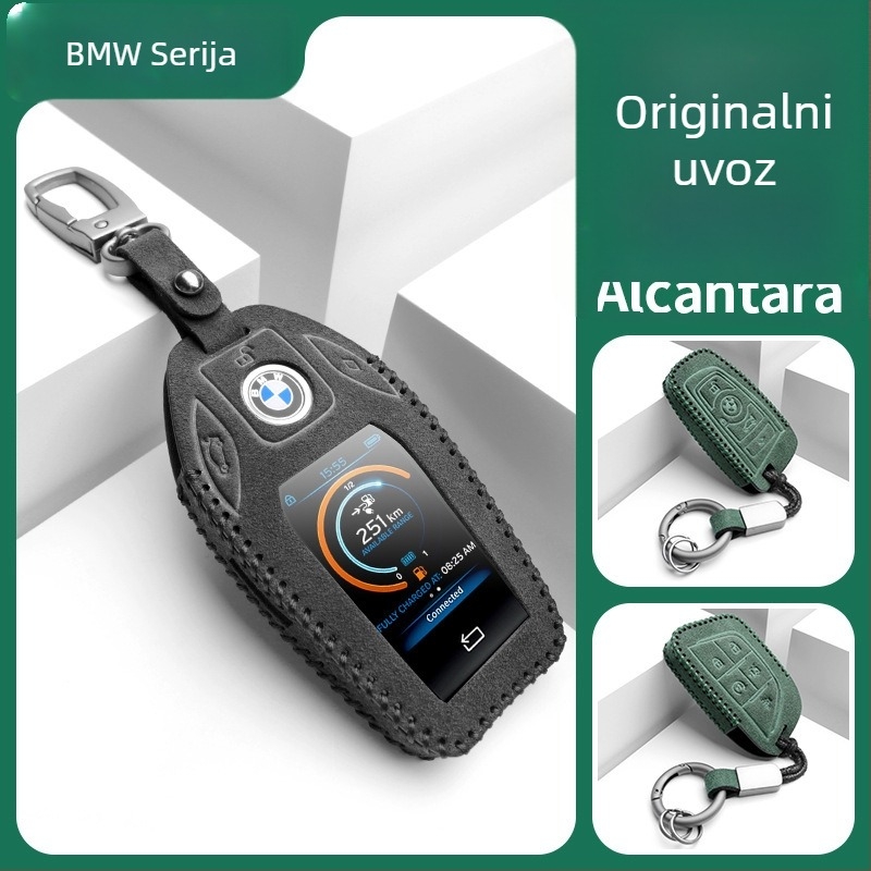 Kućište za BMW LCD ključ kompatibilno s 7-om serijom (730Li, 740 serija), 5-serijom (530Le), 6-serijom GT, X6, X7, X5 — suede materijal, jednostavan stil, mogućnost prilagodbe