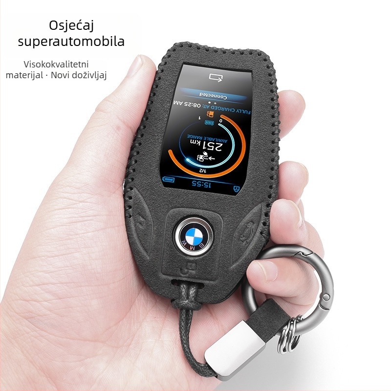 Kućište za BMW LCD ključ kompatibilno s 7-om serijom (730Li, 740 serija), 5-serijom (530Le), 6-serijom GT, X6, X7, X5 — suede materijal, jednostavan stil, mogućnost prilagodbe