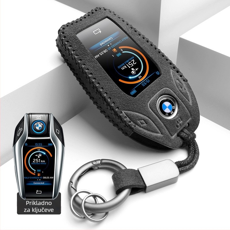 Kućište za BMW LCD ključ kompatibilno s 7-om serijom (730Li, 740 serija), 5-serijom (530Le), 6-serijom GT, X6, X7, X5 — suede materijal, jednostavan stil, mogućnost prilagodbe