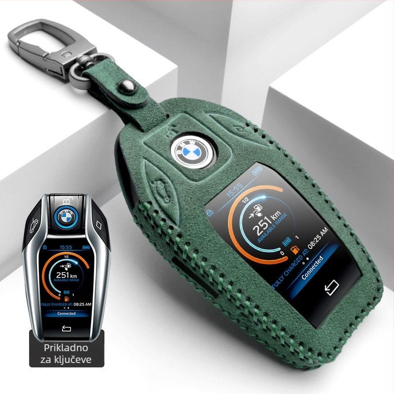 Kućište za BMW LCD ključ kompatibilno s 7-om serijom (730Li, 740 serija), 5-serijom (530Le), 6-serijom GT, X6, X7, X5 — suede materijal, jednostavan stil, mogućnost prilagodbe