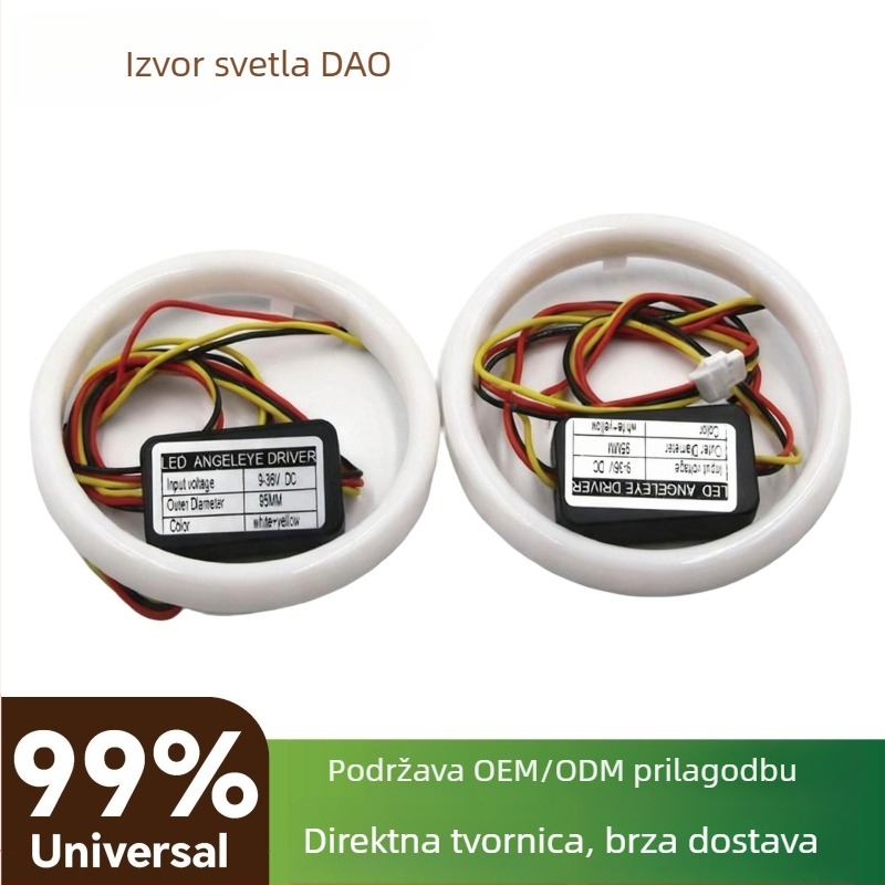 LED anđeoske oči COB, dvobojni Halo prsten bijelo-žuti sa signalizacijom skretanja, promjer 70/80/90/110/120 mm