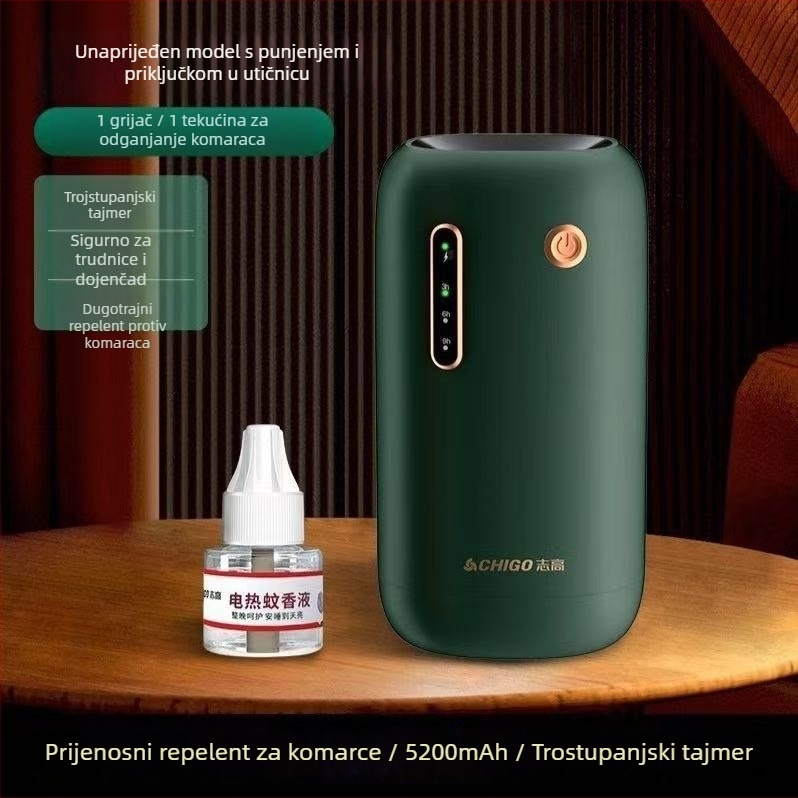 USB bežični ubijač komaraca za unutarnju i vanjsku upotrebu, model Chigo LBH107, LED svjetlo, pokrivenost 21–30㎡, ugrađena baterija 501–800mAh, trajanje 6–8h