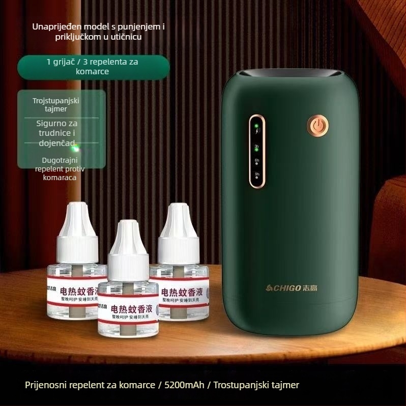 USB bežični ubijač komaraca za unutarnju i vanjsku upotrebu, model Chigo LBH107, LED svjetlo, pokrivenost 21–30㎡, ugrađena baterija 501–800mAh, trajanje 6–8h