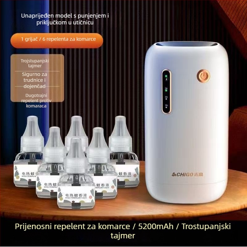 USB bežični ubijač komaraca za unutarnju i vanjsku upotrebu, model Chigo LBH107, LED svjetlo, pokrivenost 21–30㎡, ugrađena baterija 501–800mAh, trajanje 6–8h