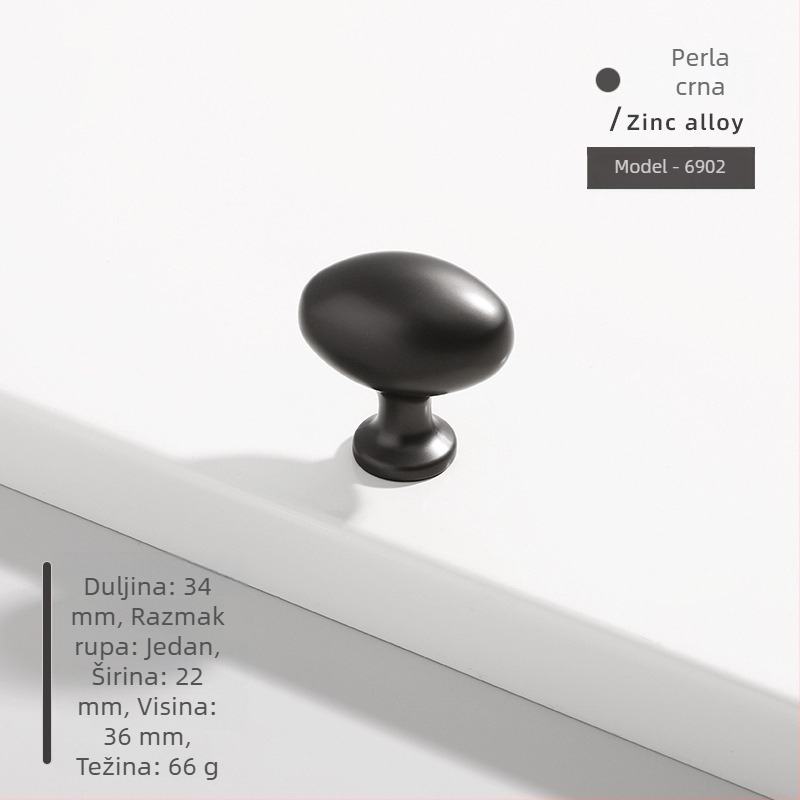 Ručka za vrata ormarića — ovalna, s jednim otvorom, od cinkovog legura, lijevano, površinski montirana, moderni minimalistički stil, model 6902