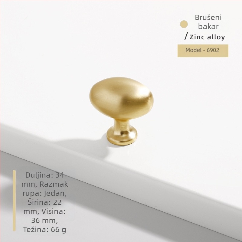 Ručka za vrata ormarića — ovalna, s jednim otvorom, od cinkovog legura, lijevano, površinski montirana, moderni minimalistički stil, model 6902
