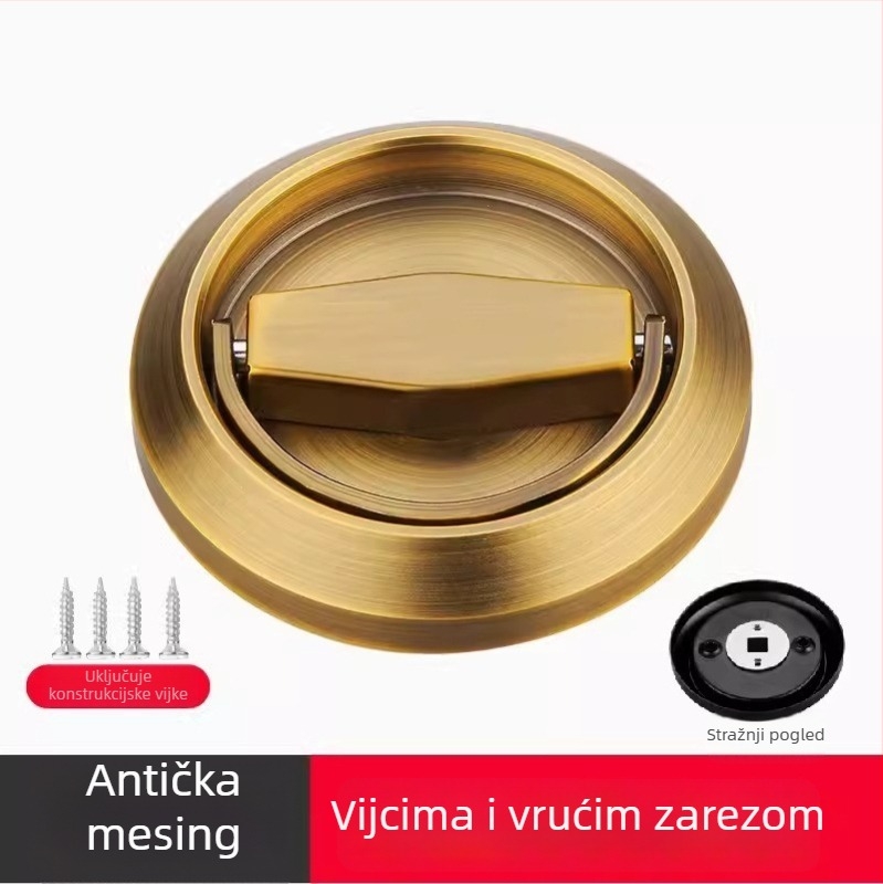 Diskretna brava za vrata od 304 nehrđajućeg čelika, ručka s prstenom za izvlačenje bez bušenja, kružna ugrađena ručka u korejskom stilu, moderan minimalistički dizajn, lagani luksuz; pogodna za spavaću sobu, kupaonu, kuhinju i vrata ormara