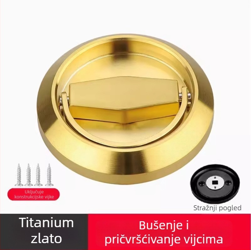 Diskretna brava za vrata od 304 nehrđajućeg čelika, ručka s prstenom za izvlačenje bez bušenja, kružna ugrađena ručka u korejskom stilu, moderan minimalistički dizajn, lagani luksuz; pogodna za spavaću sobu, kupaonu, kuhinju i vrata ormara