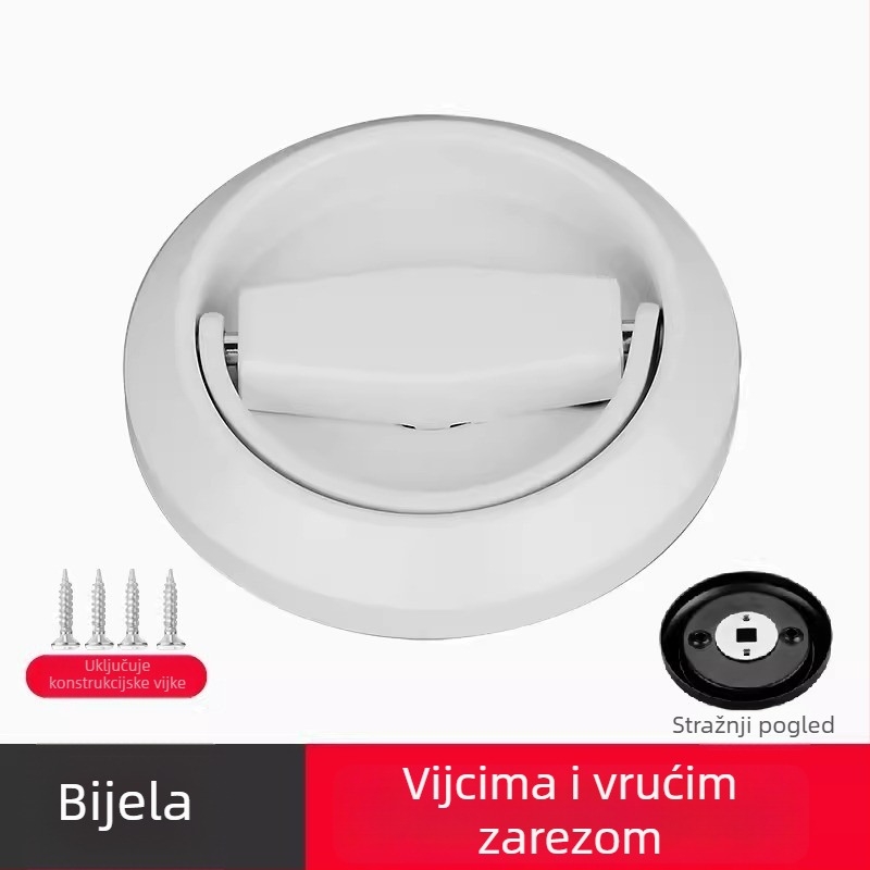 Diskretna brava za vrata od 304 nehrđajućeg čelika, ručka s prstenom za izvlačenje bez bušenja, kružna ugrađena ručka u korejskom stilu, moderan minimalistički dizajn, lagani luksuz; pogodna za spavaću sobu, kupaonu, kuhinju i vrata ormara
