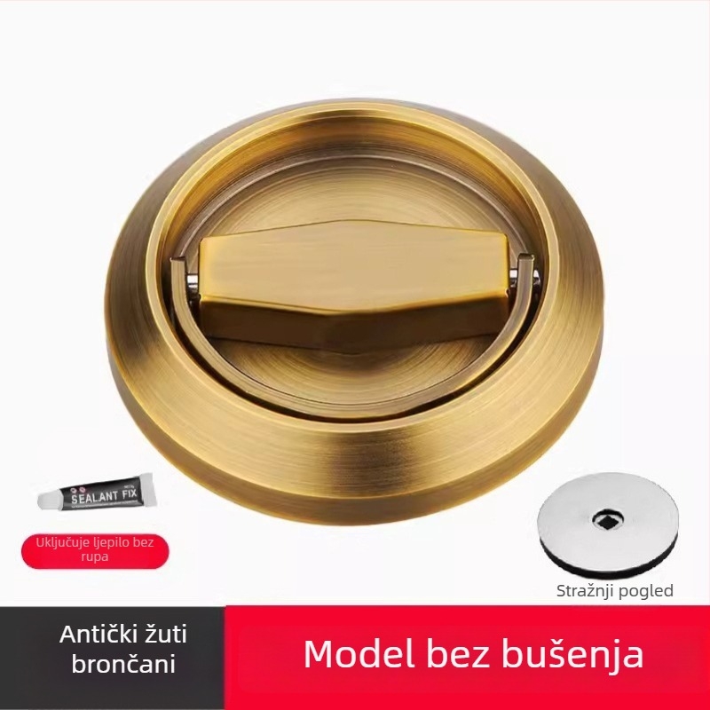 Diskretna brava za vrata od 304 nehrđajućeg čelika, ručka s prstenom za izvlačenje bez bušenja, kružna ugrađena ručka u korejskom stilu, moderan minimalistički dizajn, lagani luksuz; pogodna za spavaću sobu, kupaonu, kuhinju i vrata ormara