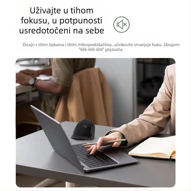 Vertikalna ergonomska bežična miška s punjenjem, tri moda Bluetooth/2.4G, 1600dpi, 6 tipki