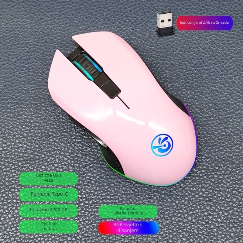 M6 bežična Bluetooth 5.2 miša s dvostrukim načinom povezivanja 2.4G/Bluetooth, USB-C punjenje, 2400dpi, 6 tipki, ergonomski dizajn