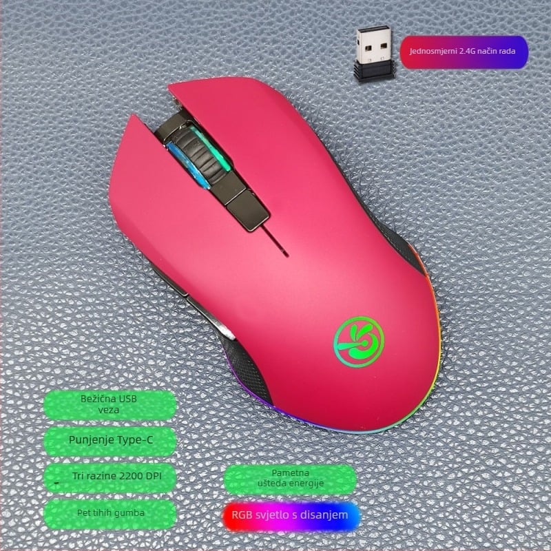 M6 bežična Bluetooth 5.2 miša s dvostrukim načinom povezivanja 2.4G/Bluetooth, USB-C punjenje, 2400dpi, 6 tipki, ergonomski dizajn