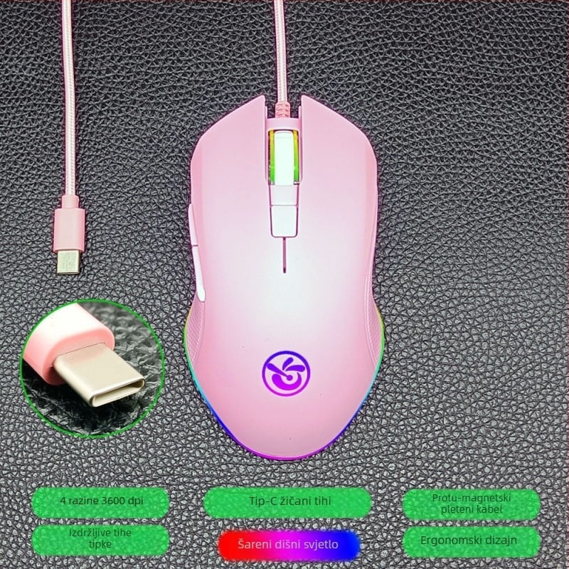 M6 bežična Bluetooth 5.2 miša s dvostrukim načinom povezivanja 2.4G/Bluetooth, USB-C punjenje, 2400dpi, 6 tipki, ergonomski dizajn