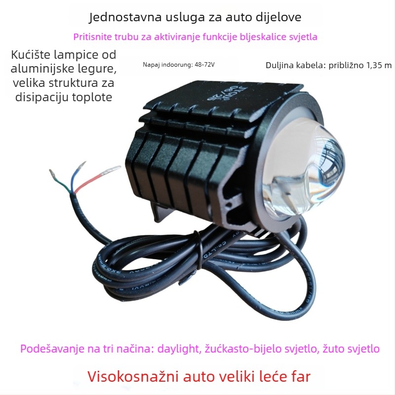 LED prednje svjetlo za sklopivi bicikl, aluminijska legura, 12W, 36-80V, Model YTDD