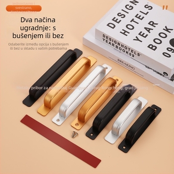 Kuka za vrata od aluminijske legure za staklena i klizna vrata, bez bušenja, moderni minimalistički stil, završna obrada pečene boje, Glory marka